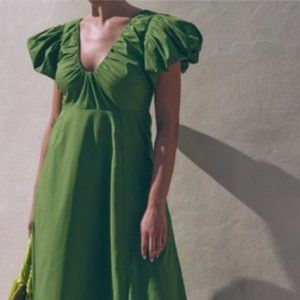 NWT Abercrombie Puff Sleeve Plunge Midi Dress - SIZE XL